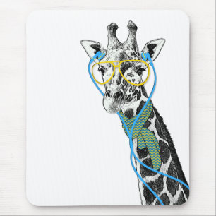 Coole lustige trendy Giraffe mit Brille, Ohrhörer Mousepad