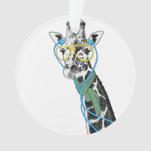 Coole lustige trendy Giraffe mit Brille, Ohrhörer Ornament
