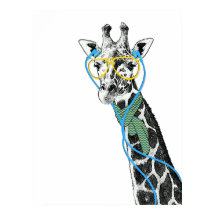 Coole lustige trendy Giraffe mit Brille, Ohrhörern