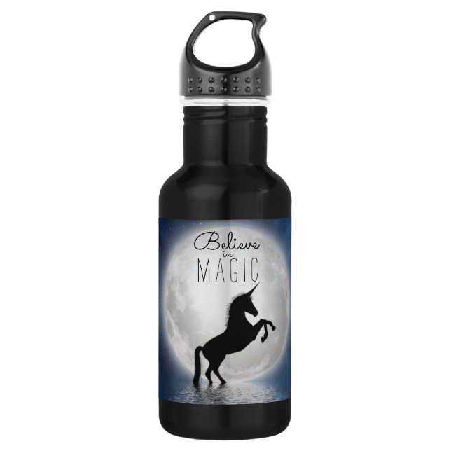 Coole Mädchen "Glaube an Magie" Einhorn Vollmond Edelstahlflasche (Vorderseite)