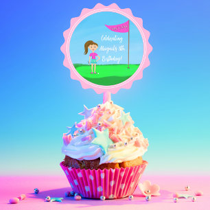 Coole Mädchen-Golf-Themen-Geburtstagstorte Cake Po Runder Aufkleber