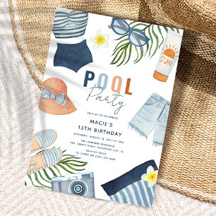 Coole Mädchen-Poolparty-Geburtstagseinladung Einladung