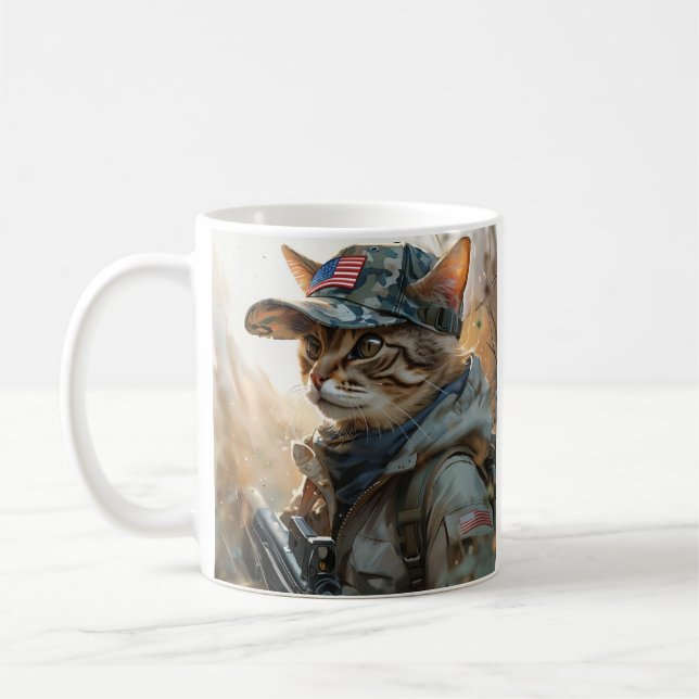Coole MAGA-Katze mit Gun und Camouflage Niedlich A Kaffeetasse (Links)