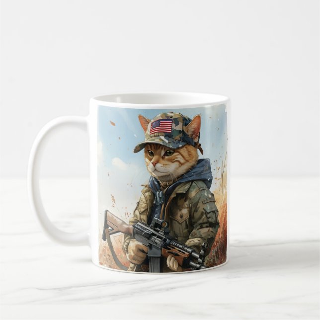 Coole MAGA-Katze mit Gun und Camouflage Niedlich A Kaffeetasse (Links)