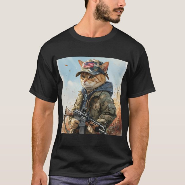 Coole MAGA-Katze mit Gun und Camouflage Niedlich A T-Shirt (Vorderseite)