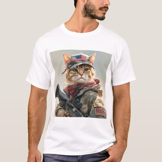 Coole MAGA-Katze mit Gun und Camouflage Niedlich A T-Shirt (Vorderseite)