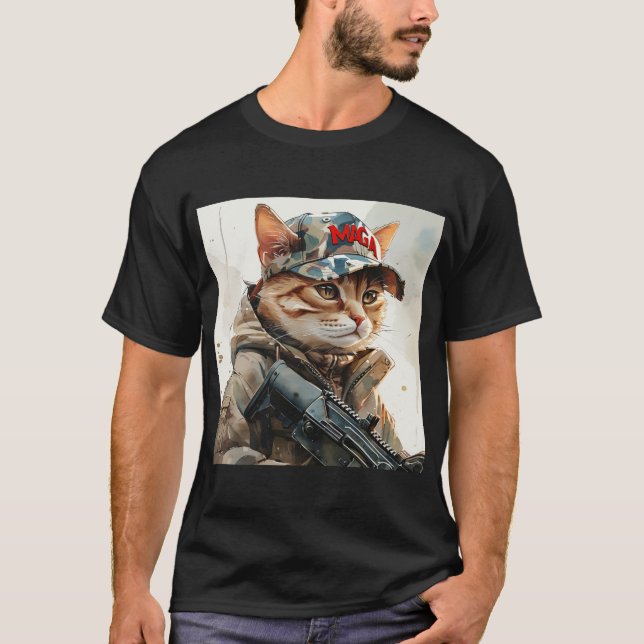 Coole MAGA-Katze mit Schusswaffe und Camouflage Ni T-Shirt (Vorderseite)