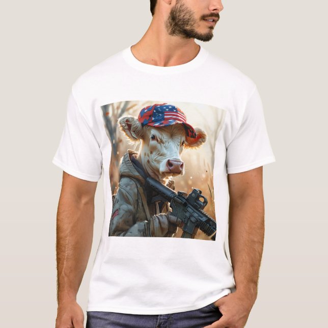 Coole MAGA Kuh mit Gun und Camouflage Niedlich AME T-Shirt (Vorderseite)