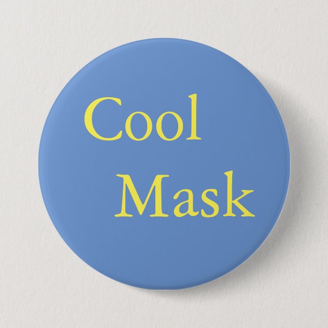 Coole Maske - gelber Text auf blau Button (Vorderseite)