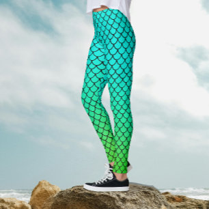 Coole Meerjungfrau Aqua Gradient Fish Scales Muste Leggings