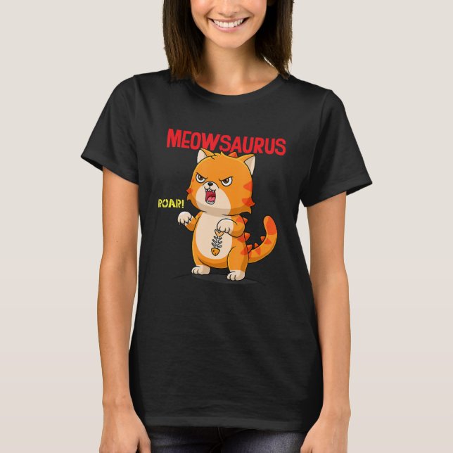 Coole Meowsaurus-Katze T-Shirt (Vorderseite)