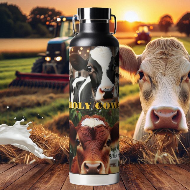 Coole Milchschokolade Trinkflasche (Insulated water bottle featuring a collage of cute cows - cool milk or hot chocolate)