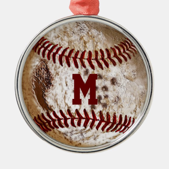 Coole mit Monogramm Baseball-Verzierungen Silbernes Ornament (Vorne)
