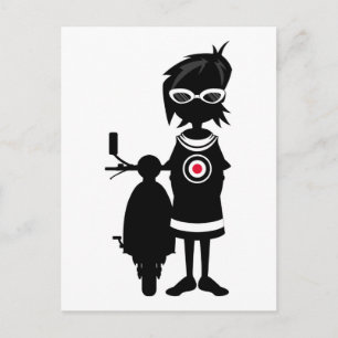 Coole Mod Girl and Scooter in Silhouette Postkarte