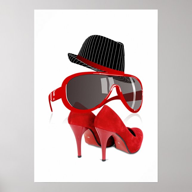Coole Mode Damenschuhe aus rotem Hut Poster (Vorne)