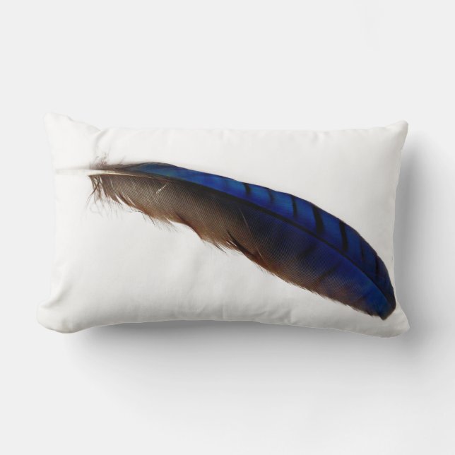 Coole moderne blaue Feder auf Weiß Lendenkissen (Vorderseite)