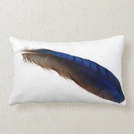 Coole moderne blaue Feder auf Weiß Lendenkissen