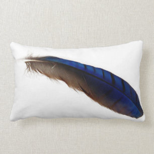 Coole moderne blaue Feder auf Weiß Lendenkissen