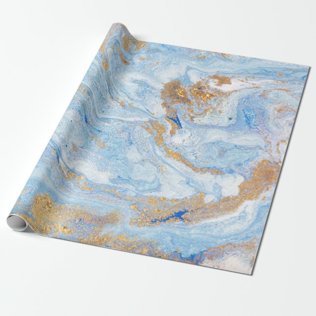 Coole, moderne Blaue-Gold-Marmorsteinstruktur Geschenkpapier (Ungerollt)
