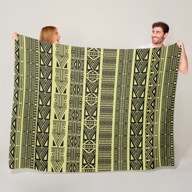 Coole, moderne, boho-schwarz-gelbe Muster Streifen Fleecedecke (Beispiel)