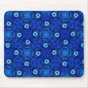 Coole, moderne digitale Kunst des blauen bösen Au Mousepad