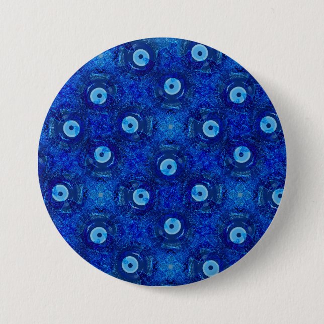 Coole, moderne digitale Kunst des blauen bösen Aug Button (Vorderseite)