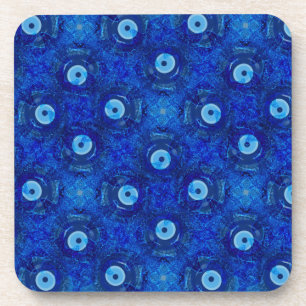 Coole, moderne digitale Kunst des blauen bösen Aug Getränkeuntersetzer