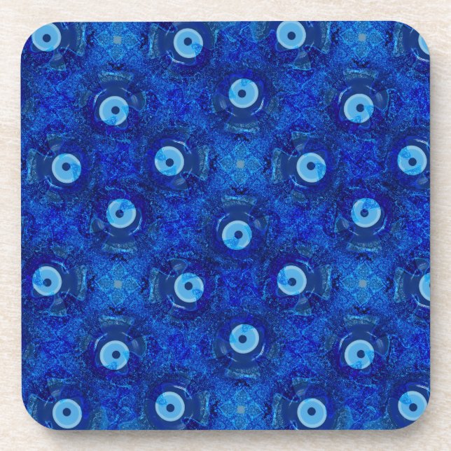 Coole, moderne digitale Kunst des blauen bösen Aug Getränkeuntersetzer (Vorderseite)
