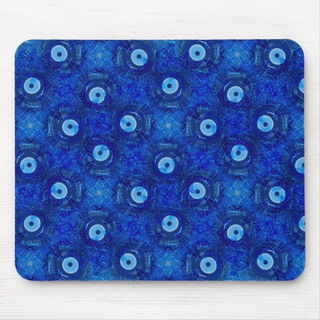 Coole, moderne digitale Kunst des blauen bösen Aug Mousepad (Vorne)