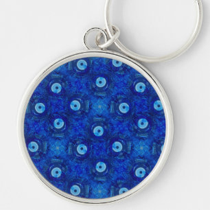 Coole, moderne digitale Kunst des blauen bösen Aug Schlüsselanhänger