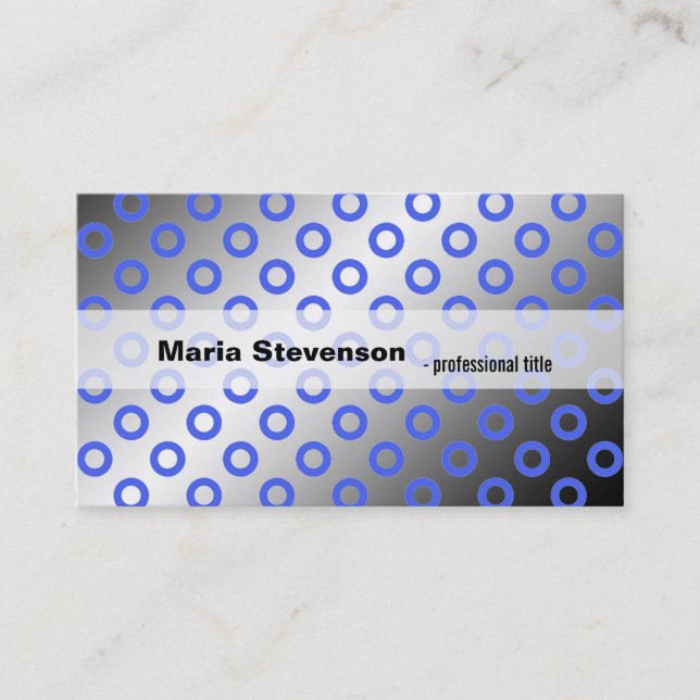 Coole, moderne glänzende blaue und graue Polka-Pun Visitenkarte (Vorderseite)