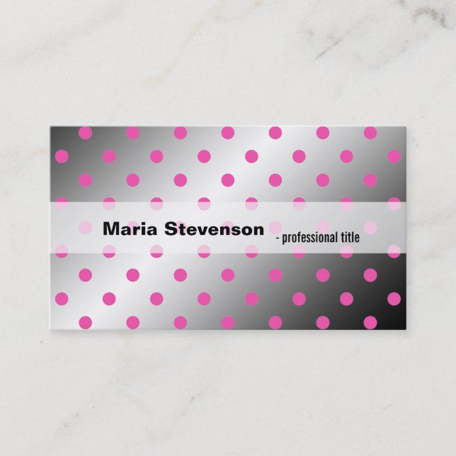 Coole, moderne glänzende Pink- und Graupolka-Punkt Visitenkarte (Vorderseite)
