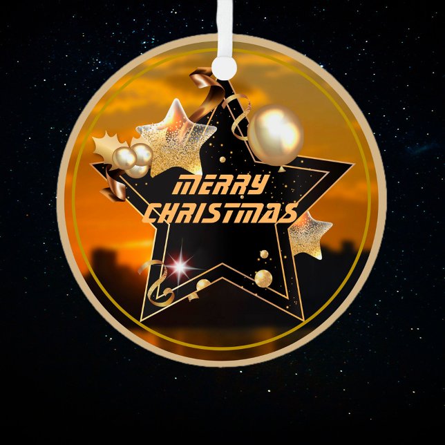 Coole moderne goldene schwarze Metallsteine Merry  Ornament Aus Metall (Von Creator hochgeladen)