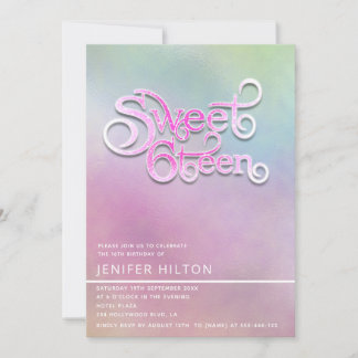 Coole moderne holografische Typografie 16 . Geburt Einladung