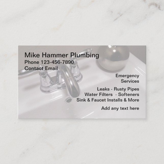Coole moderne Klempner Sink Faucet Business Cards Visitenkarte (Vorderseite)