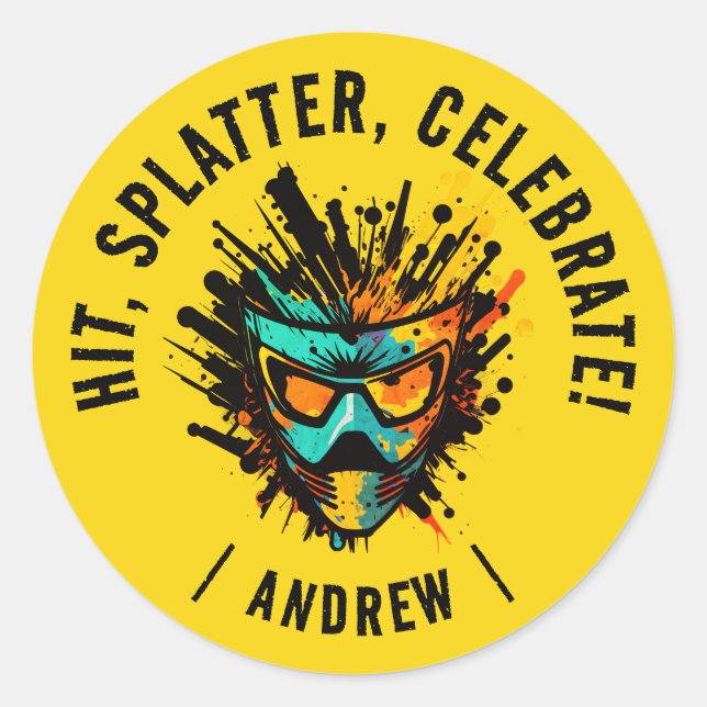 Coole, moderne Paintball Geburtstagsparty Runder Aufkleber (Vorderseite)