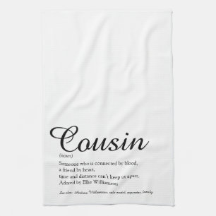 Coole moderne schwarze und weiße Cousin-Definition Geschirrtuch