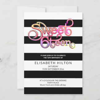 Coole, moderne Stricktypografie 16 . Geburtstag Einladung