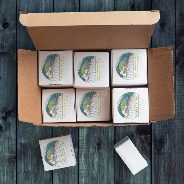 Coole moderne weiße und Aquamarine elektrische Git Runder Aufkleber (Von Creator hochgeladen)