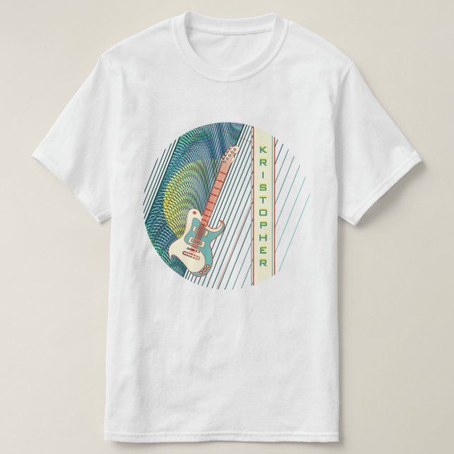 Coole moderne weiße und Aquamarine elektrische Git T-Shirt (Design vorne)
