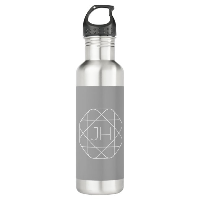 Coole Monogramm, Angesagte Logo-Stilanzeige | Grau Edelstahlflasche (Vorderseite)
