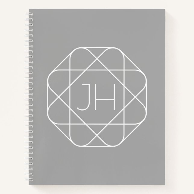 Coole Monogramm, Angesagte Logo-Stilanzeige | Grau Notizbuch (Vorderseite)