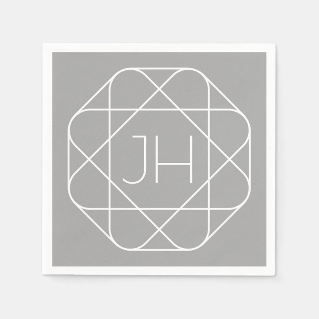 Coole Monogramm, Angesagte Logo-Stilanzeige | Grau Serviette (Vorderseite)