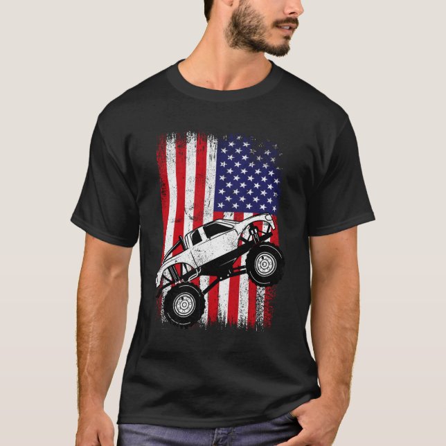 Coole Monster Truck Kids gestört USA Fl T-Shirt (Vorderseite)