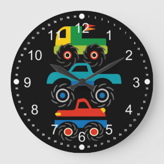 Coole Monster Trucks Blaue grüne Geschenke für Jun Große Wanduhr