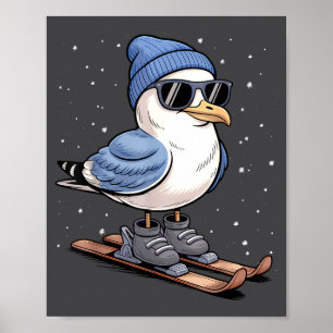 Coole Möwe Auf Skiern - Nordische Wintermöwen Aprè Poster