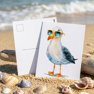 Coole Möwe Wasserfarbe Strand Vogel Kunst Postkarte
