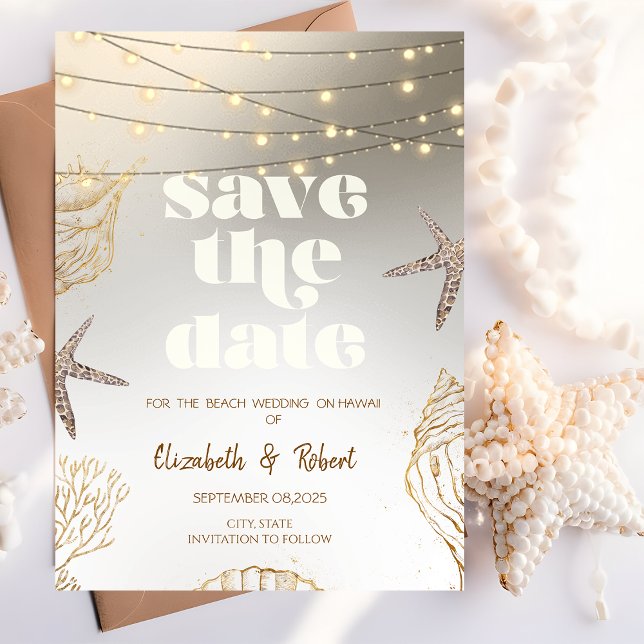 Coole Muscheln am Strand, Lichter Save the Date (Von Creator hochgeladen)