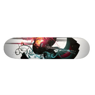 Coole Musik-Grafik mit Gitarre Skateboard