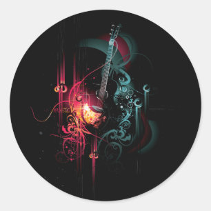 Coole Musikgrafik mit Gitarre Runder Aufkleber